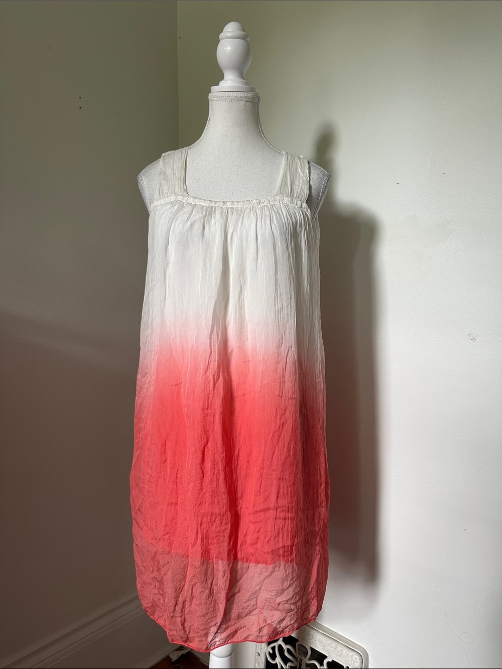 GIUSY 100% Silk Ombré Summer Vacation Italy Coastal Midi Shift Dress Medium
